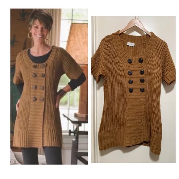 Soft Surroundings Womens PM Wool City Sweater Dress Brown Double Button Tunic - Picture 2 of 11